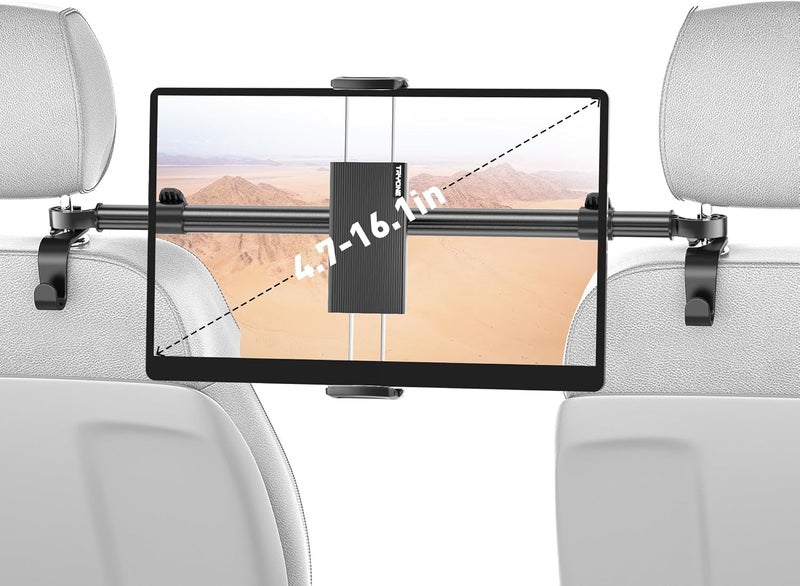 Tryone حامل جهاز لوحي للسيارة لجهاز iPad: حامل جهاز لوحي لمساند الرأس لمقعد السيارة متوافق مع iPad Pro Air Mini | Galaxy Tab | Kindle Fire HD | Switch OLED أو أجهزة أخرى بحجم 4.7-16.1" - Image 1